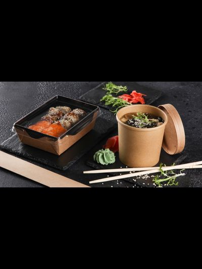 Салатник с прозр. кр. (крафт/черный), 500 мл