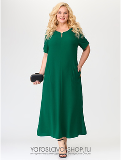 Модель : А-3885-4.Летнее однотонное платье выразительного зеленого цвета.