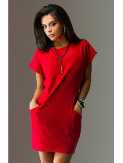 Короткое красное платье с карманами