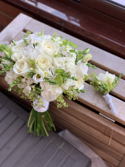 Букет из розы, диантуса и эустомы