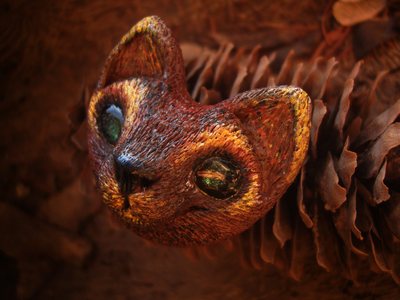 Необычная брошь "Кот-иллюзионист" (миниатюра, 4 см; авангардный стиль)