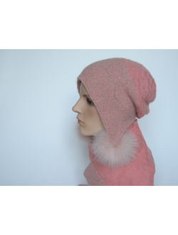 Шапка ушанка розовая с помпонами Vizio Италия 5123