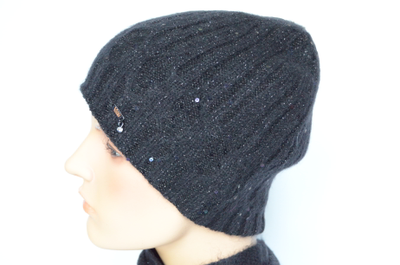 Черная вязаная шапка с пайетками Vizio Италия 8064 C