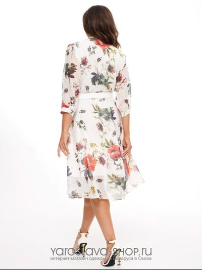 Летнее шифоновое платье с красными маками на белом