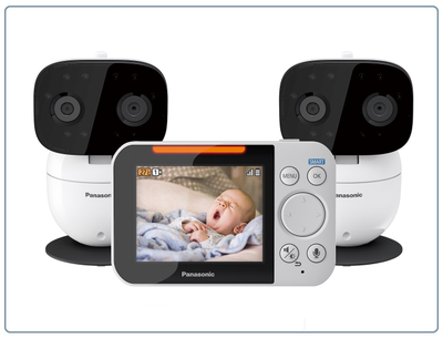 Видеоняня Panasonic KX-HN3001-X2. В комплекте монитор 3,5" и две поворотных видеокамеры, VGA