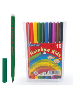 Фломастеры 10 ЦВЕТОВ CENTROPEN "Rainbow Kids", трехгранные, смываемые, вентилируемый колпачок, 7550/10ET, 7 7550 1002, 10 наборов