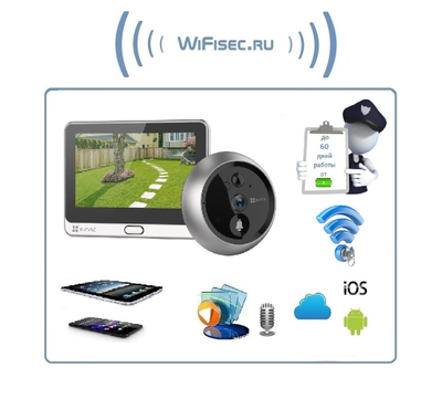 EZVIZ CS-DP2C-A0-6E2WPFBS  - Автономный WiFi надверный комплект вызывная панель видеодомофона и монитор 4,3" с DVR, Full HD