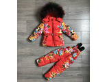 М.17-45 Комплект Moncler красный цветы - цветной мех 86 см.