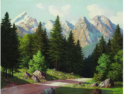 Картина обогреватель, репродукция Арсения Мещерского Горный пейзаж 2