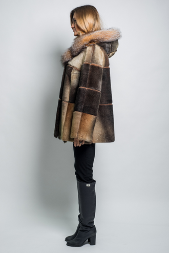 Шуба женская куртка натуральный мех морской котик, с капюшоном, зимняя, цвет натуральный арт. ц-009