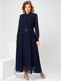 Модель:2850.Женское эффектное шифоновое платье  в синем цвете