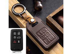 Коричневый чехол для смарт ключа Volvo v40, v60, v70, s60, s80, xc60, xc70 (6 кнопок)