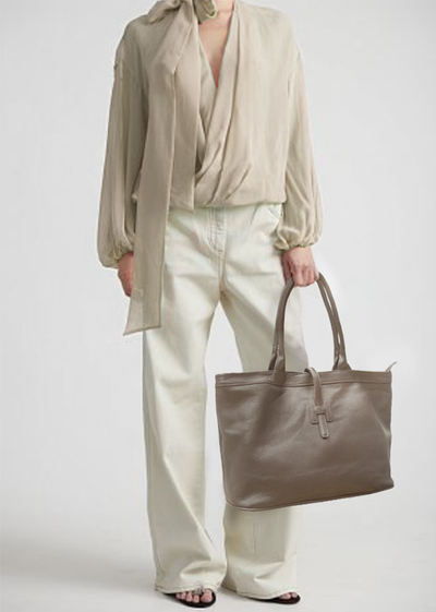 (АРТИКУЛ: 9774/03) СУМКА ЖЕНСКАЯ БОЛЬШАЯ, НАТУРАЛЬНАЯ КОЖА, ТЕМНО-БЕЖЕВАЯ, РУЧКИ И РЕМЕНЬ ЧЕРЕЗ ПЛЕЧО