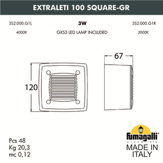 Светильник для ступеней Fumagalli EXTRALETI 100 SQUARE-GR 3S2.000.000