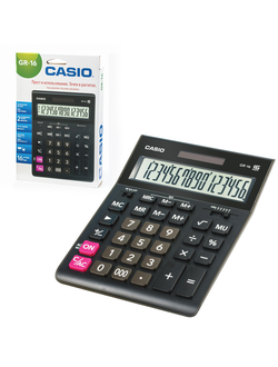 Калькулятор настольный CASIO GR-16-W (209х155 мм), 16 разрядов, двойное питание, черный, европодвес, GR-16-W-EP