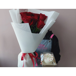 7 красных голландских роз 60см и бенто торт