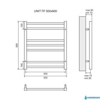 Полотенцесушитель водяной Lemark Unit П7 LM45607BL 500x600, черный