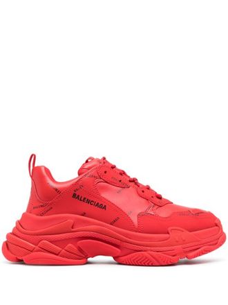 Кроссовки Balenciaga Triple S красные с надписями в Твери