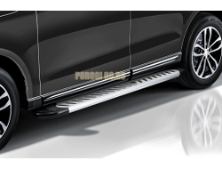 Пороги алюминиевые "Elite Silver" 2000 серебристые Slitkoff для Volkswagen TERAMONT (2018-2025)