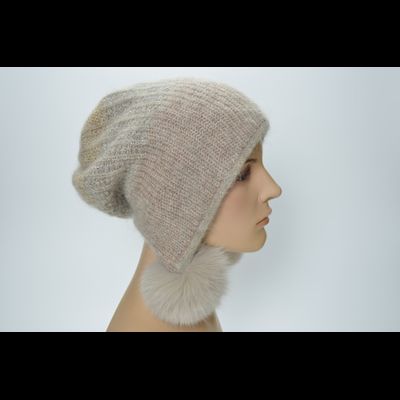 Шапка ушанка Vizio 1306 PP 66 с помпонами бежевая