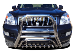 Защита переднего бампера скоба высокая + «акула» d76/60/42 для Toyota Land Cruiser Prado 120 (2003-2009)