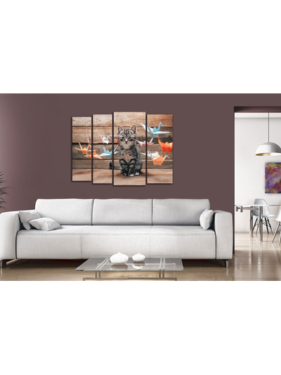 Модульная картина "Грустный котик и оригами"