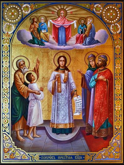 Покров Пресвятой Богородицы. Рукописная икона 30х40см.