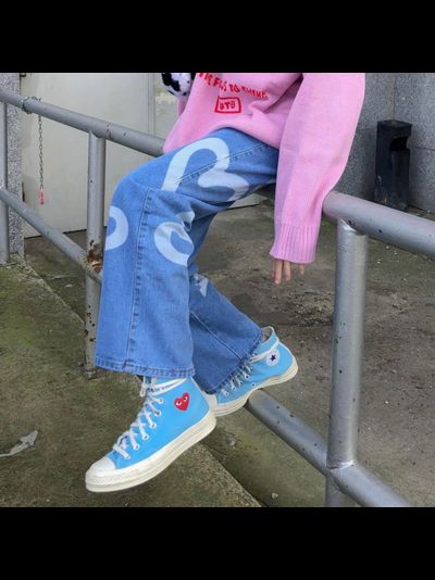 Converse Comme des Garcons Blue голубые высокие с сердечком