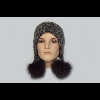 Серая женская шапка ушанка с помпонами Vizio 6444 Италия