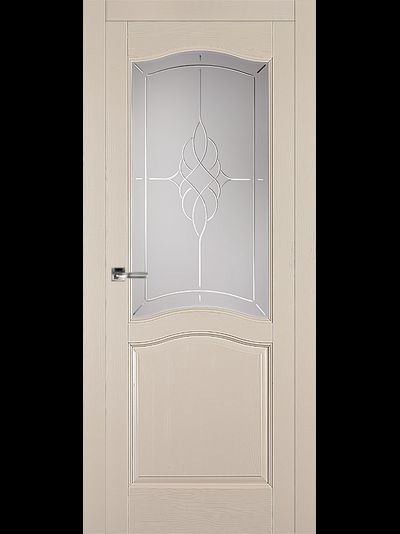 Брашированная дверь со стеклом, покрытие  эмаль крем