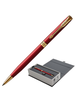 Ручка шариковая PARKER "Sonnet Core Intense Red Lacquer GT Slim" тонкая, корпус красный глянцевый лак, позолоченные детали, черная, 1931477
