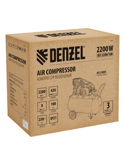 Компрессор воздушный рем. привод BCI 2200/100, 2,2 кВт, 100 литров, 420 л/мин Denzel
