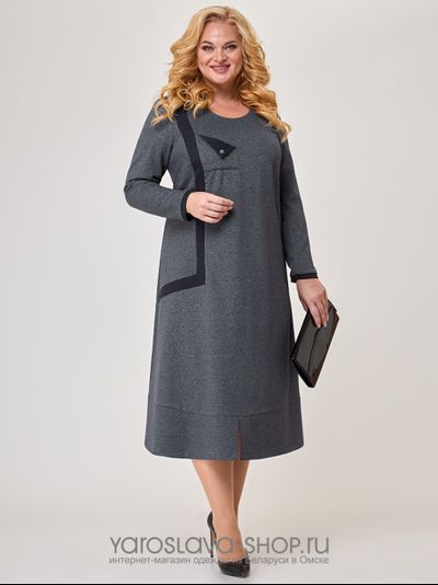 Модель : А-3910. Трикотажное платье А-силуэта серого цвета.