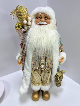 Дед Мороз в золотом полосатом костюме с шишками 45см