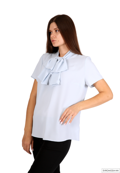 Блузка женская голубая с бантом 14X55K-037 Pretty One (р. 32 / 38 RU)