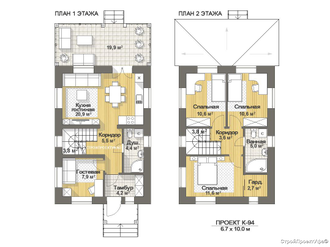 План двухэтажного дома 94 квадратных метра