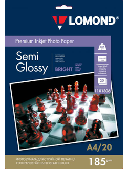 Полуглянцевая ярко-белая (Semi Glossy Bright) Non-PE микропористая фотобумага Lomond для струйной печати, A4, 185 г/м2, 20 листов.