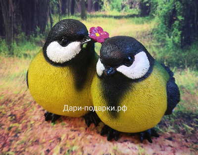 СИНИЧКИ с цветком Влюбленная парочка 23*21см  0,8кг   полистоун Россия 1068/012290