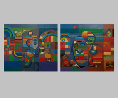 Древние маски. Диптих. 2019. Холст, масло. 80х180 см.