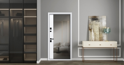 Стальная дверь   Сапсан с зеркалом (умная электронная дверная ручка с отпечатком пальца Smart lock T888 Черная)