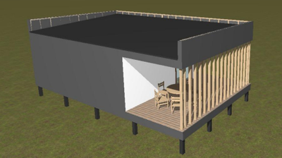 Одноэтажный каркасный дом с двумя спальнями 34м² (SK86)