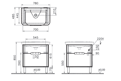 Шкаф VitrA Sento с раковиной, с 2 ящиками, 80 см, с LED подсветкой, цвет матовый антрацит, 60836