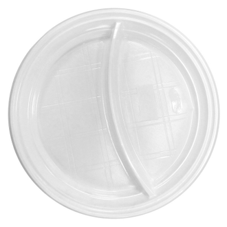 Тарелка одноразовая d-205мм, 2-х секционная белая, ПС 100 штук в упаковке