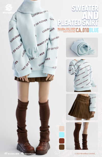 Женский комплект с толстовкой (голубая) и юбкой 1/6 Clothing set blue (CA010) - Worldbox