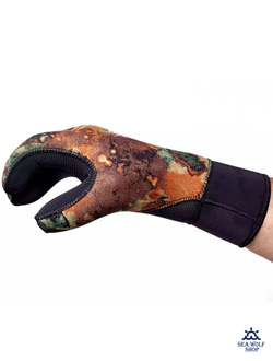 Рукавицы неопреновые 9мм AquaDiscovery 3х-палые "Camo" ОП р.S