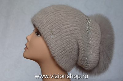 Женский головной убор с меховой отделкой Vizio Италия 6470 TP пудровый
