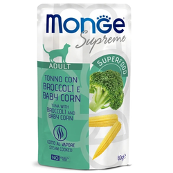Пауч Monge Supreme Adult cat для взрослых кошек тунец, брокколи, мини-кукуруза 80 г