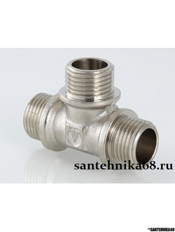 Тройник латунный никелированный Valtec шшш VTr.131 1/2 3/4 резьба – наружная