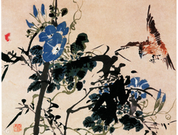 Картина обогреватель, репродукция японской живописи цветок и птица