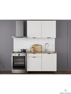 Венера (1200) ЛДСП  кухонный гарнитур (белый/фасад ЛДСП белый/столешница дуб вотан/ДВПО белый)